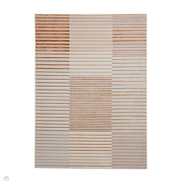 Apollo 2681 Modern Geometric Striped Linear Blocks Distressed Metallic Shimmer High-Density Textured Low Profile Short-Pile Beige/Grey/Bronze/Terra/Brown/Cream Rug-Think Rugs-Rug Love - The Most Loved Rug Store